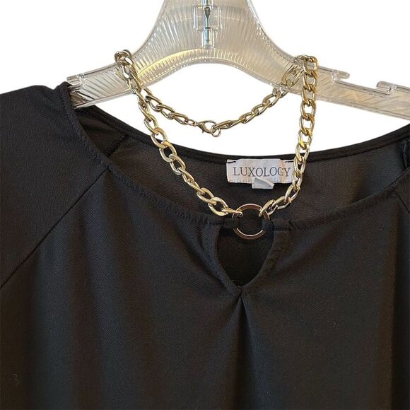 Luxology Women's Black Knit Blouse L with Removable Silver Chain - Picture 3 of 7